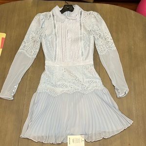 Self portrait, blue lace dress